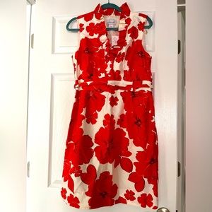 Gorgeous white with red poppies silk dress 14P